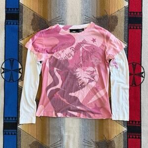 Vintage Y2K Women’s Harley Davidson Long Sleeve Biker T-Shirt Size Medium Pink